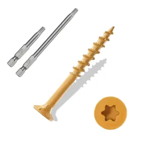 Wood Screws #8×2", 300 Pcs, Deck Screws, Rust Resistant, Exterior Epoxy Coated, Outdoor Decking Screws, Torx/Star Drive Head Deck Screw, 2 Pcs T25 Star Bit Included, Tan
