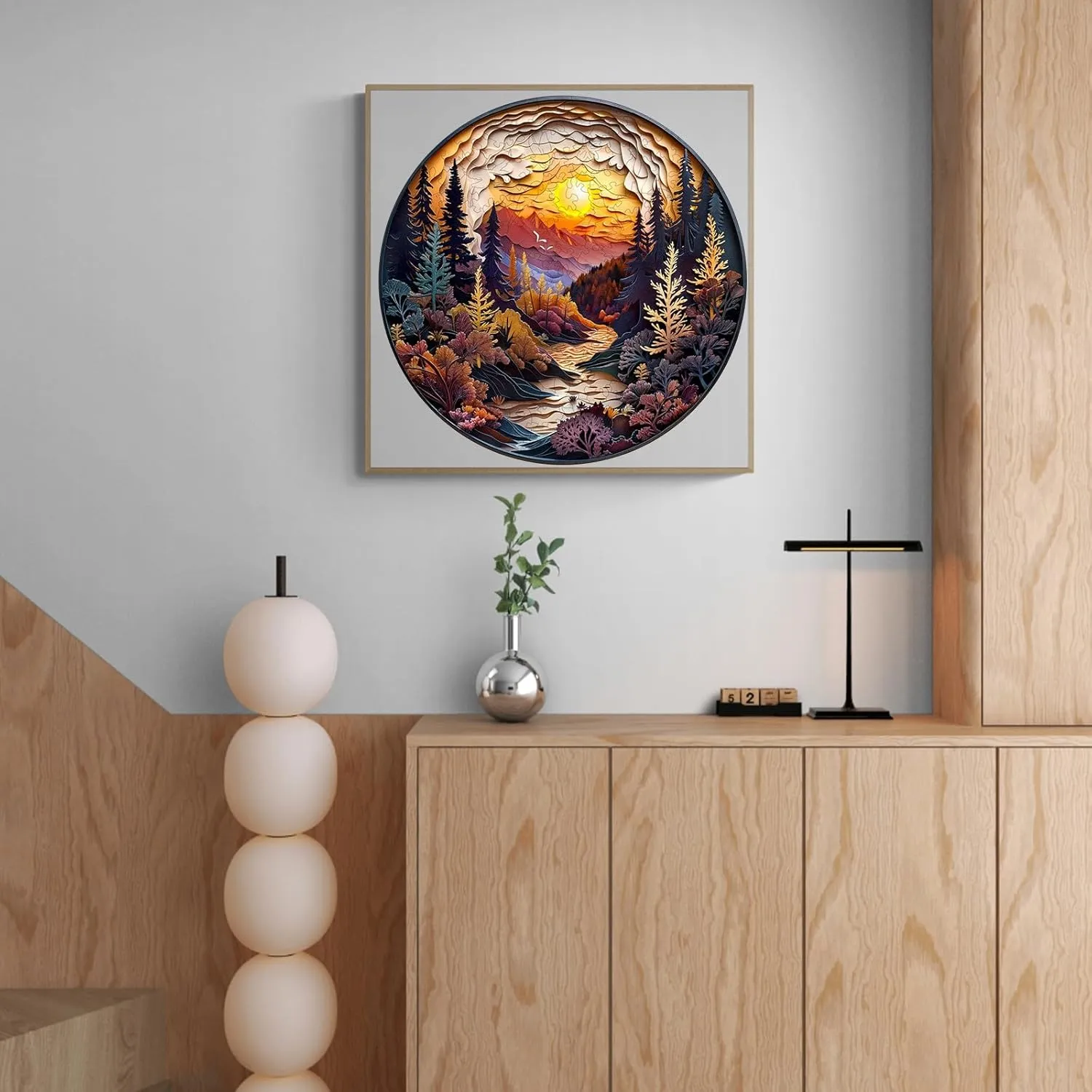 Wooden Puzzles for Adults, Unique Animal Shaped Sunset Forest Adult Puzzle, 3D Vision Wooden Jigsaw Puzzles Adult, Challenging Creative Gifts Family Games 8.5 * 8.5in 100pcs