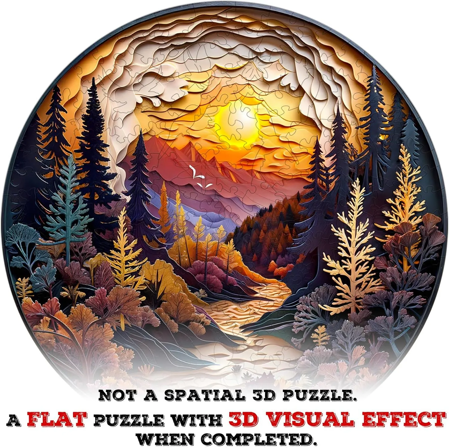 Wooden Puzzles for Adults, Unique Animal Shaped Sunset Forest Adult Puzzle, 3D Vision Wooden Jigsaw Puzzles Adult, Challenging Creative Gifts Family Games 8.5 * 8.5in 100pcs