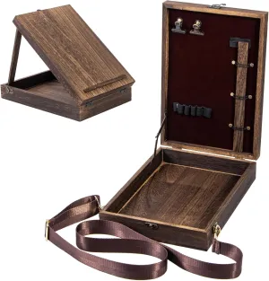 Writers Messenger Wooden Box with Hinged Lid Front Clasp,13"x9"x2.8", Multifunctional Retro Handmade Portable Artist Tool Storage Postman Bag Sketch Art Easel for Painting, Gift Giving (Brown)