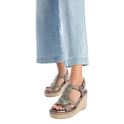 XTI Ladies Wedge Sandals - 142320 - Pewter