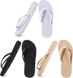 Xuhal 3 Pcs Women Girls Slim Flip Flops Colored Summer Casual Flip Flop Sandals Rubber Thong Style Cute Sandals for Women Shower