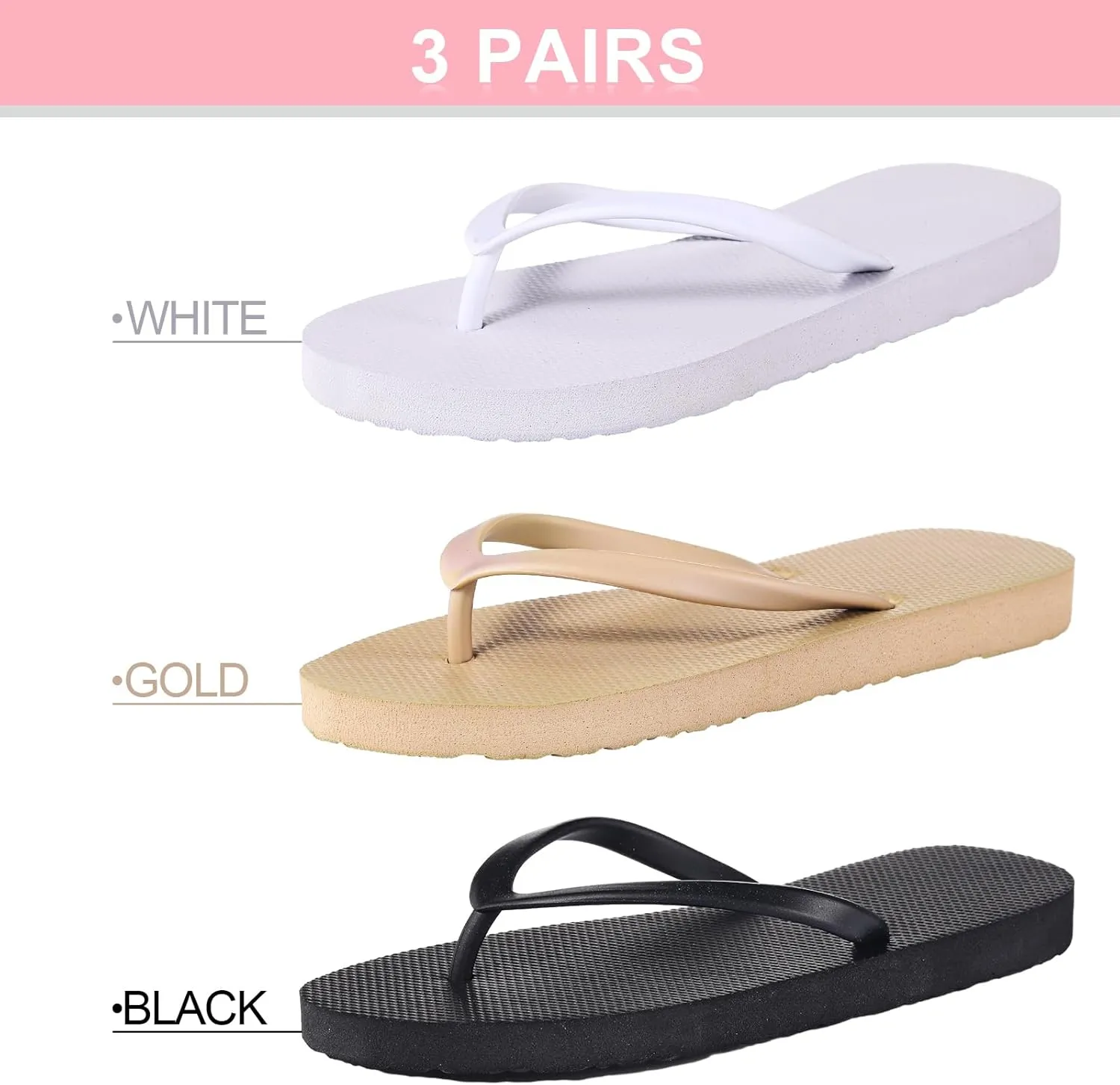 Xuhal 3 Pcs Women Girls Slim Flip Flops Colored Summer Casual Flip Flop Sandals Rubber Thong Style Cute Sandals for Women Shower
