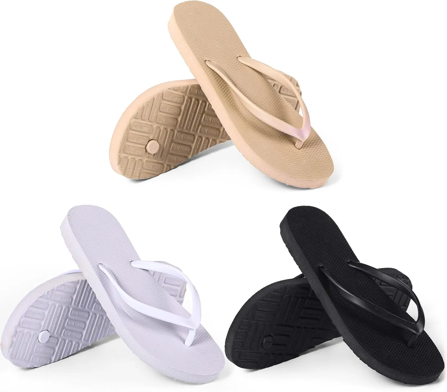 Xuhal 3 Pcs Women Girls Slim Flip Flops Colored Summer Casual Flip Flop Sandals Rubber Thong Style Cute Sandals for Women Shower