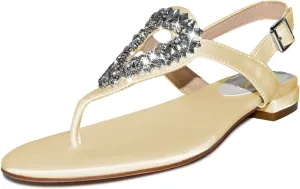 XYD Women Crystal Wedding Sandals with Rhinestone Flip-flop Beach Dressy Diamond Bridal Comfortable Walking Flats Satin Shoes