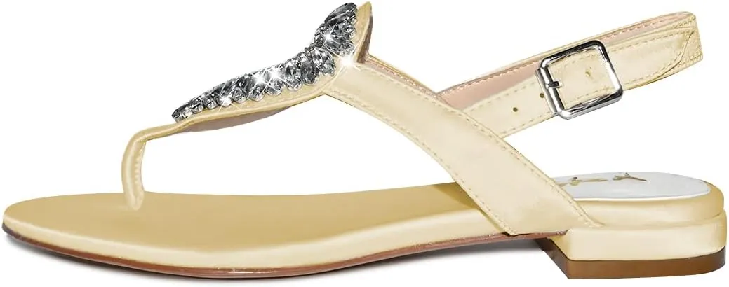 XYD Women Crystal Wedding Sandals with Rhinestone Flip-flop Beach Dressy Diamond Bridal Comfortable Walking Flats Satin Shoes