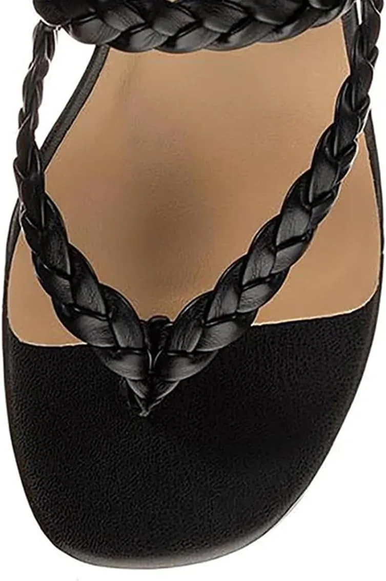 YDN Women Dressy Ankle Strap Flip Flop Square Open Toe Mules Slip On Sandals Braid Slippers Heart Shape Frosted Transparent Chunky Mid Heels Shoes Party Daily Size 4-15 US