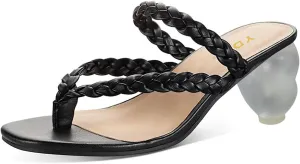 YDN Women Dressy Ankle Strap Flip Flop Square Open Toe Mules Slip On Sandals Braid Slippers Heart Shape Frosted Transparent Chunky Mid Heels Shoes Party Daily Size 4-15 US