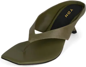 YDN Women's Casual Open Square Toe Flip Flops Low Kitten Heels Slip On Wide Thong Shoes for Party Daily Wear Size 4-16 US