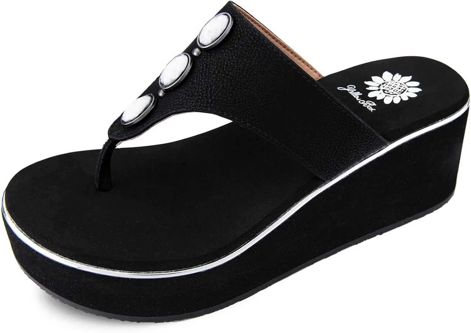 Yellow Box Women's Dazie Wedge Sandal, Round Toe, Medium-High 2.75 Inch Heel, 1.25 Inch Platform Comfortable Flip-Flop