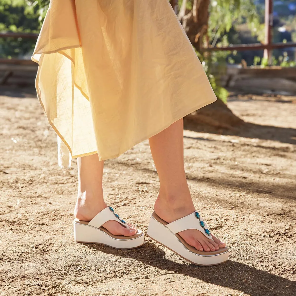Yellow Box Women's Dazie Wedge Sandal, Round Toe, Medium-High 2.75 Inch Heel, 1.25 Inch Platform Comfortable Flip-Flop
