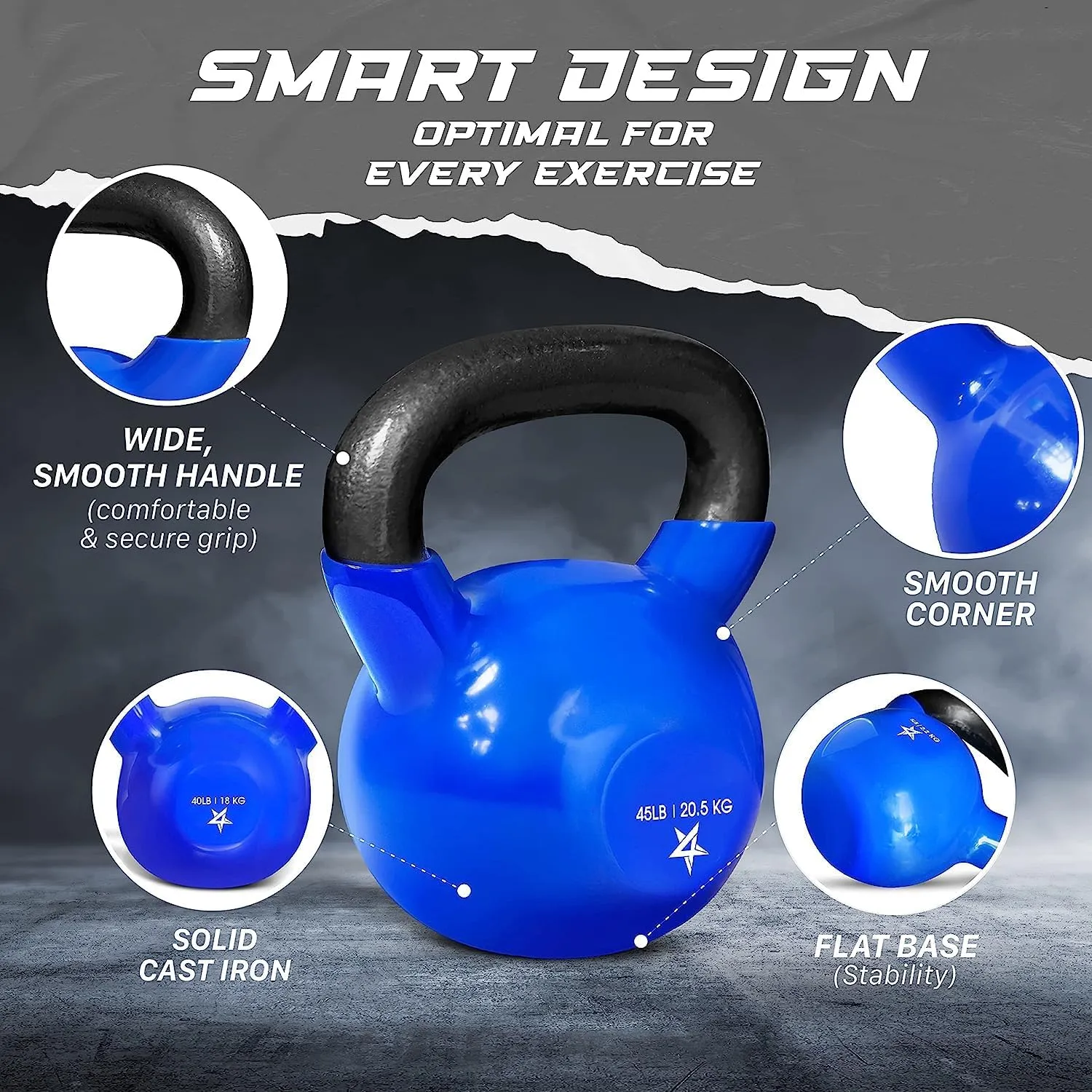 Yes4All 5-65lbs Kettlebells Vinyl Coated Cast Iron for Dumbbell Weights Exercises, Gym, Fitness, Full Body Workout Equipment Push up, Grip and Strength Training