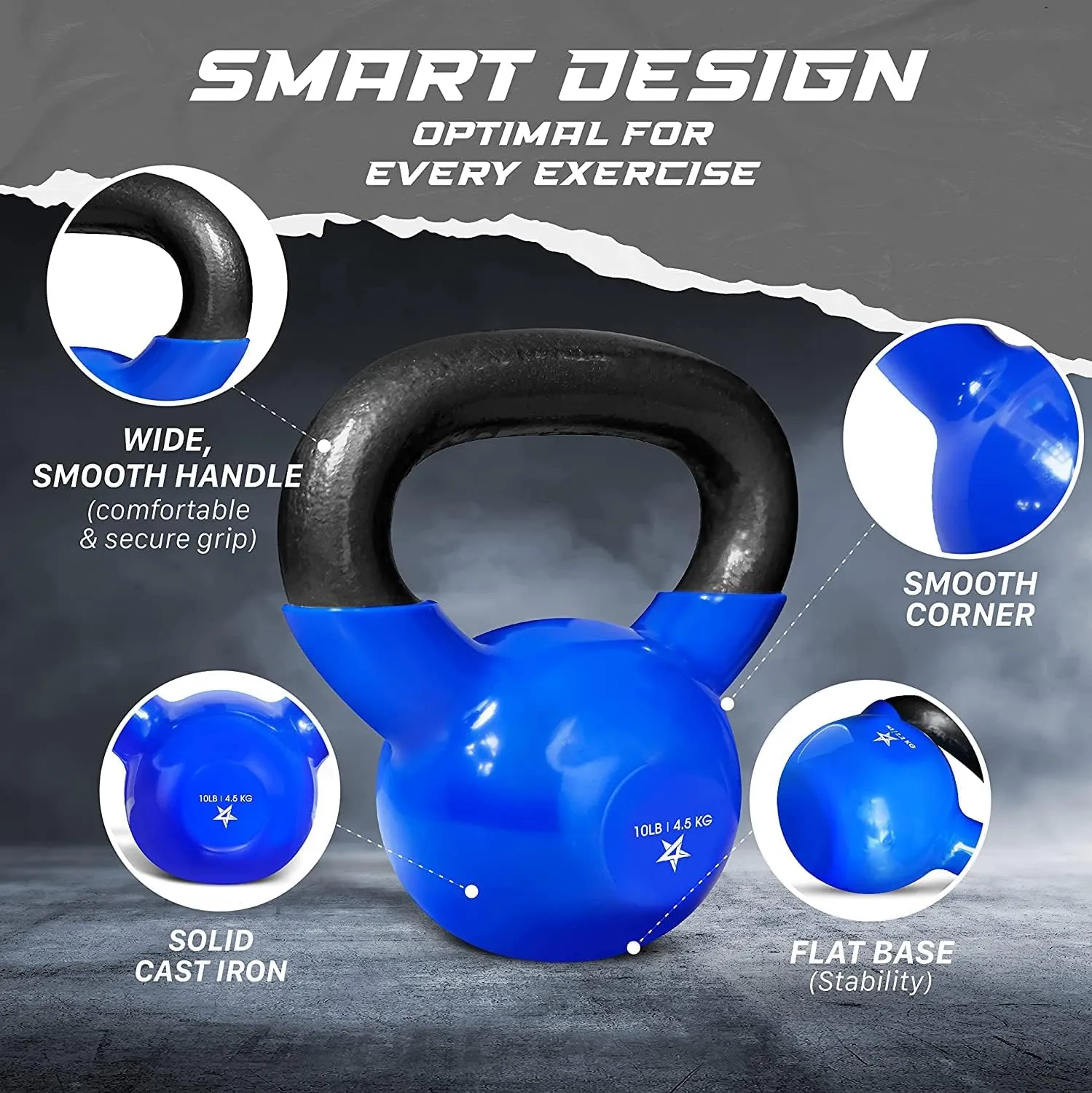 Yes4All 5-65lbs Kettlebells Vinyl Coated Cast Iron for Dumbbell Weights Exercises, Gym, Fitness, Full Body Workout Equipment Push up, Grip and Strength Training