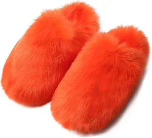 YESBOR Women's Faux Fur Fluffy Fuzzy Slippers Closed Toe Warm Winter House Slides Shoes