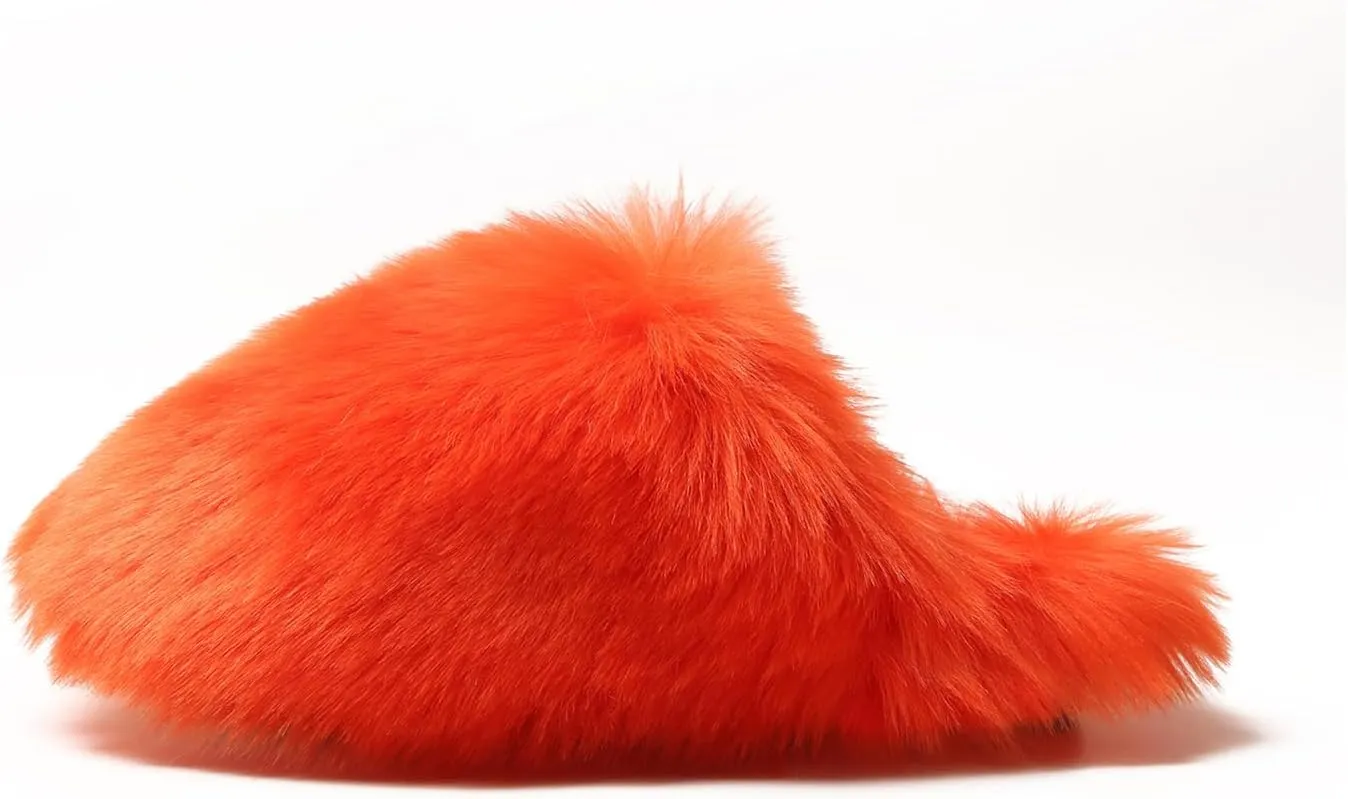 YESBOR Women's Faux Fur Fluffy Fuzzy Slippers Closed Toe Warm Winter House Slides Shoes