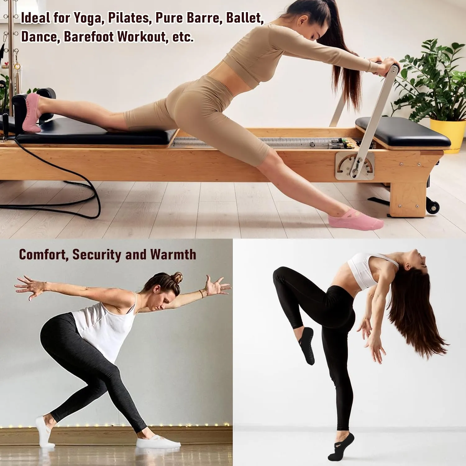 YeuG 4/6 Pairs Pilates Socks for Women - Non Slip Grip Socks for Yoga, Barre, Hospital, Barefoot