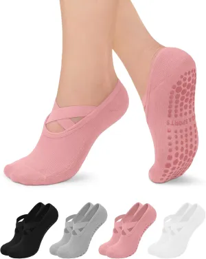 YeuG 4/6 Pairs Pilates Socks for Women - Non Slip Grip Socks for Yoga, Barre, Hospital, Barefoot