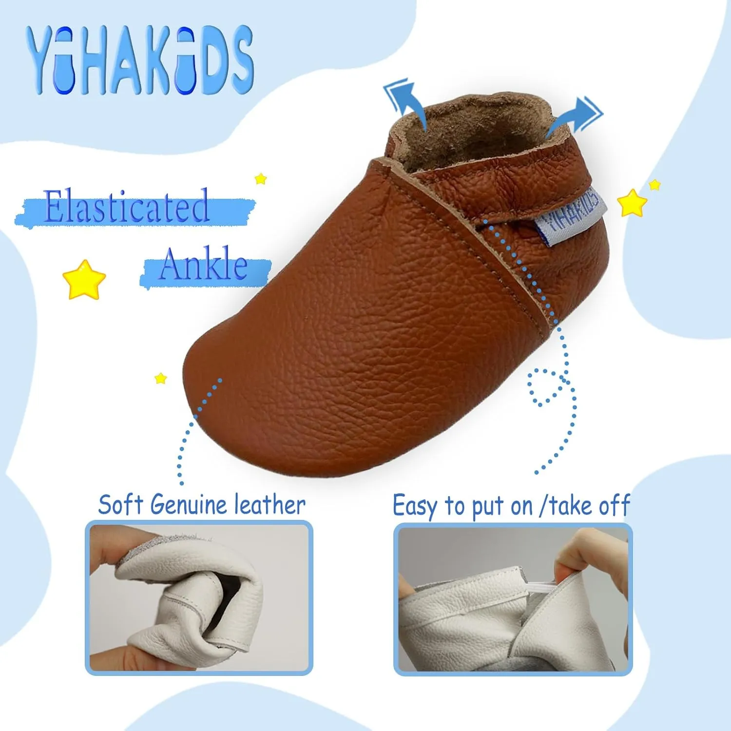 YIHAKIDS Baby Leather Shoes Soft Sole First Walking Moccasins Infants Toddler Boys Girls Crawling Slippers Slip-on Shoes Solid Color Shoes