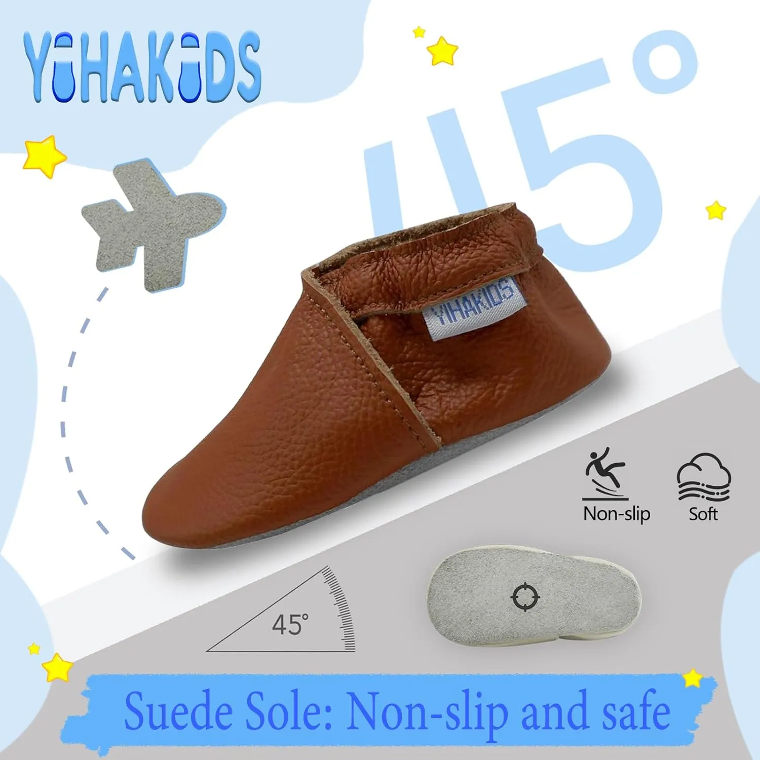 YIHAKIDS Baby Leather Shoes Soft Sole First Walking Moccasins Infants Toddler Boys Girls Crawling Slippers Slip-on Shoes Solid Color Shoes