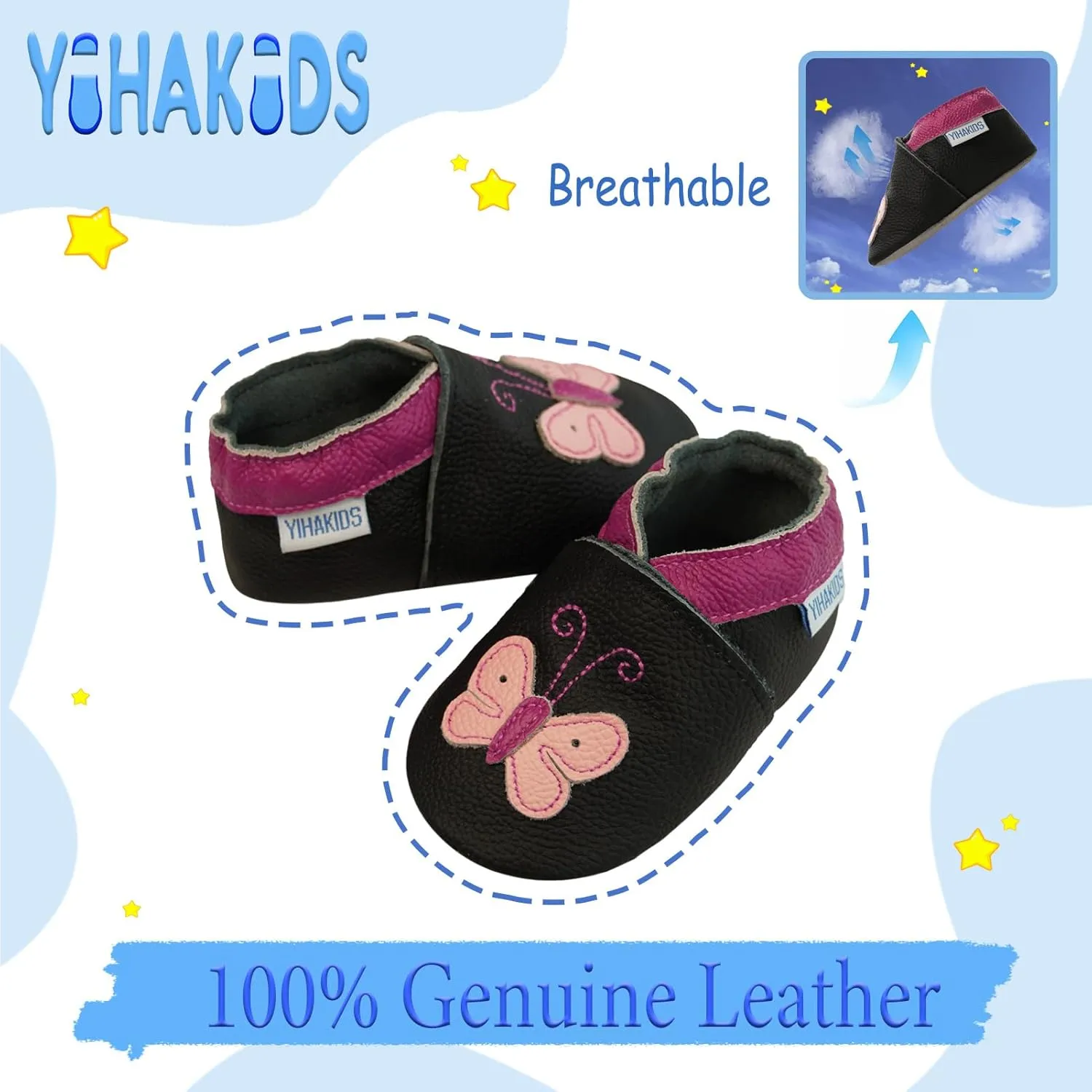 YIHAKIDS Baby Leather Shoes Soft Sole First Walking Moccasins Infants Toddler Boys Girls Crawling Slippers Slip-on Shoes with Elastic Ankle
