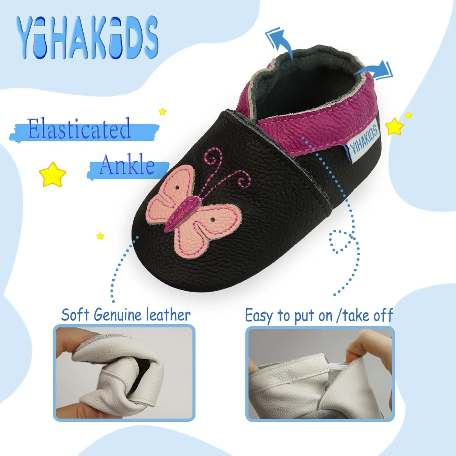 YIHAKIDS Baby Leather Shoes Soft Sole First Walking Moccasins Infants Toddler Boys Girls Crawling Slippers Slip-on Shoes with Elastic Ankle