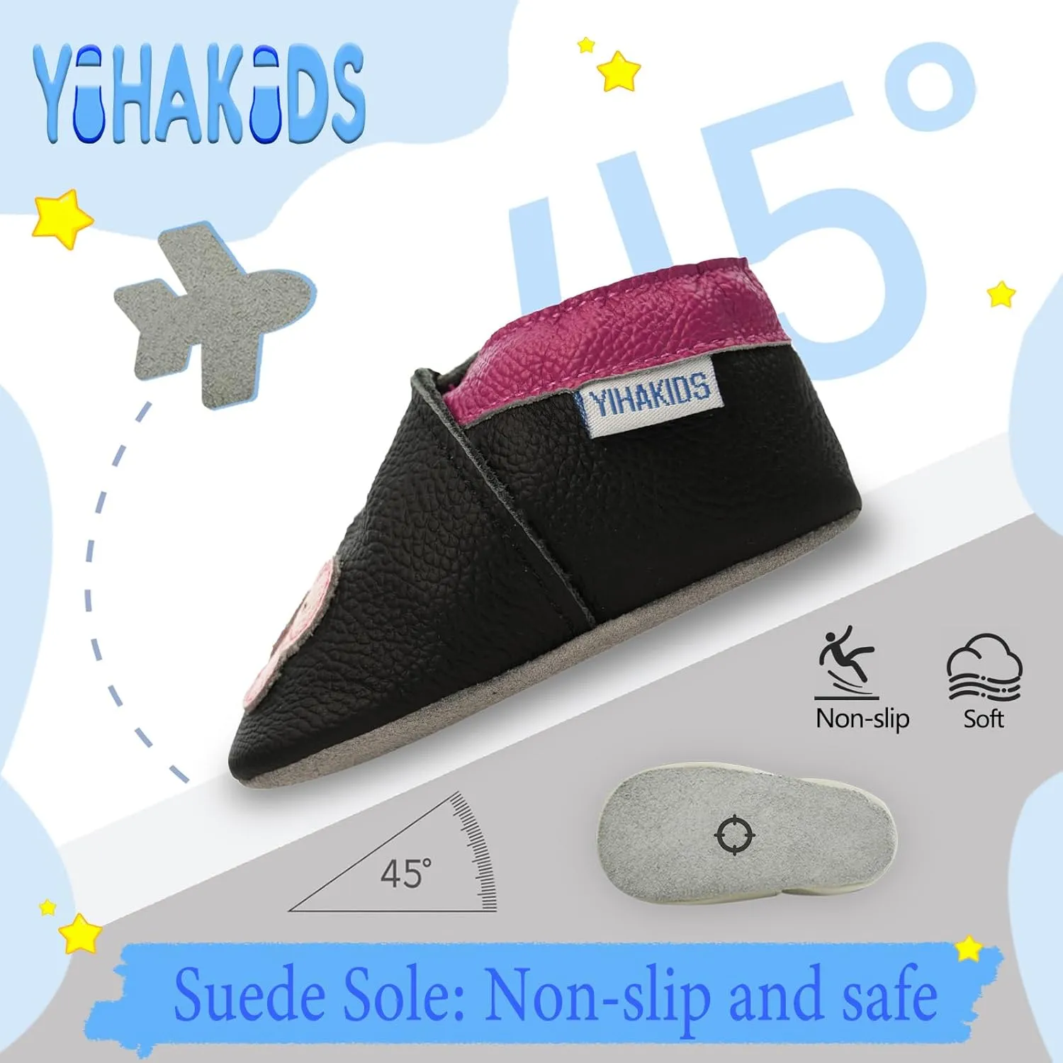 YIHAKIDS Baby Leather Shoes Soft Sole First Walking Moccasins Infants Toddler Boys Girls Crawling Slippers Slip-on Shoes with Elastic Ankle