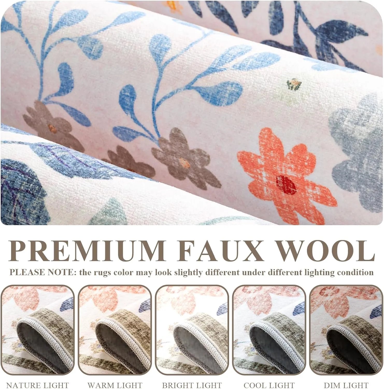YIHOUSE Floral Pink 5x7 Washable Living Room Area Rug, Non Slip Boho Soft Bedroom Rug, Ultra Thin Colorful Flower Throw Carpet for Nursery Kids Room Playroom Girls Room Pink,5'x7'