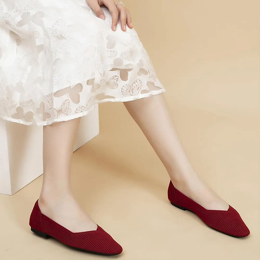 YING LAN Womens Knit Ballet Flats Shoes,Ladies Comfortable Dress Shoes Casual Slip On Soft Ballerina Walking Flats Shoes