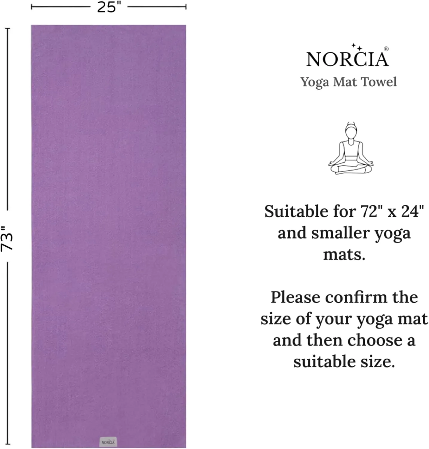 Yoga Towel, Non Slip Hot Yoga Mat Towel with Corner Pockets, Mat-Sized 24" x 72", 100% Microfiber Sweat Absorbent, Perfect for Hot Yoga, Bikram, Pilates and Yoga Mats (Purple)