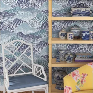 York Wallcoverings Madcap Cottage PSW1404RL Navy Blue Shangri-La Premium Peel and Stick Wallpaper