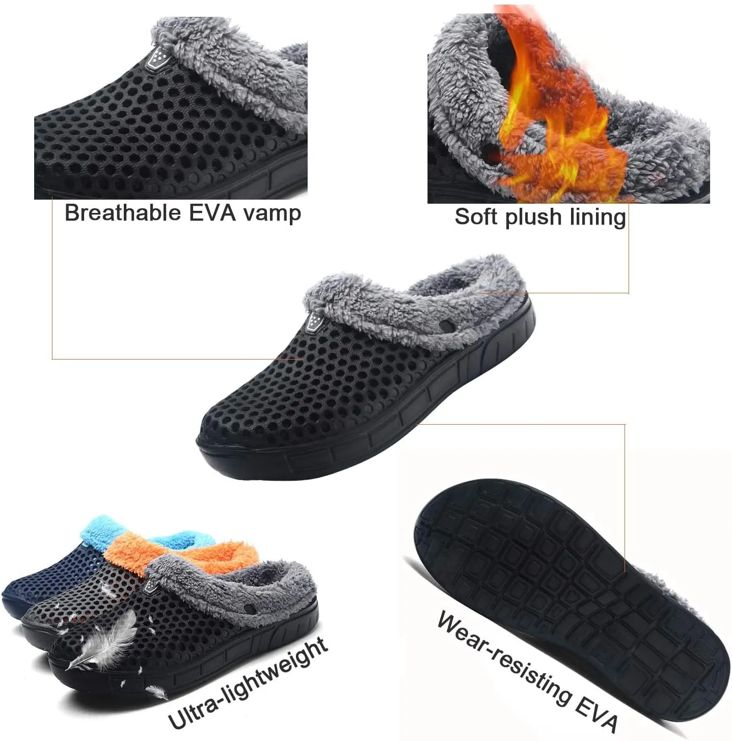 YUKTOPA Unisex Garden Clogs House Slippers Fur Lined Winter Breathable Walking Garden Shoes Warm Non-Slip Mule Footwear