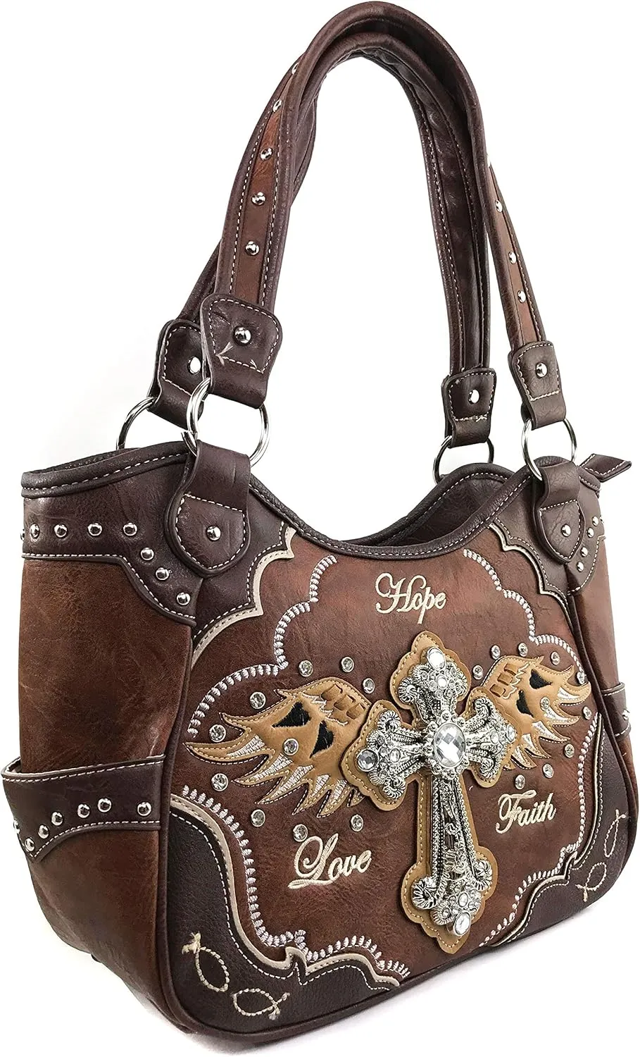 Zelris Faith Love Hope Cross Angel Wing Women Conceal Carry Women Tote Purse