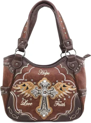 Zelris Faith Love Hope Cross Angel Wing Women Conceal Carry Women Tote Purse