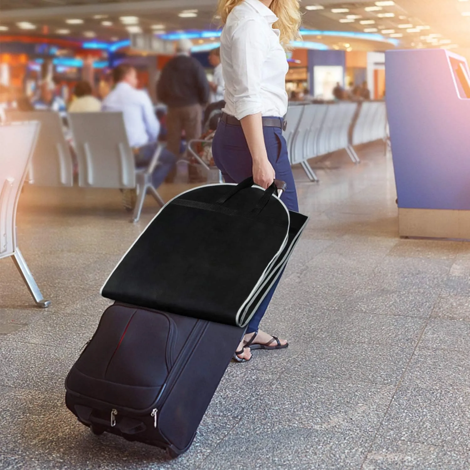 Zilink 43" Garment Bag Suit Bags for Travel with Pockets Breathable Dress Suit Cover for Storage with PVC Card Holder, Black