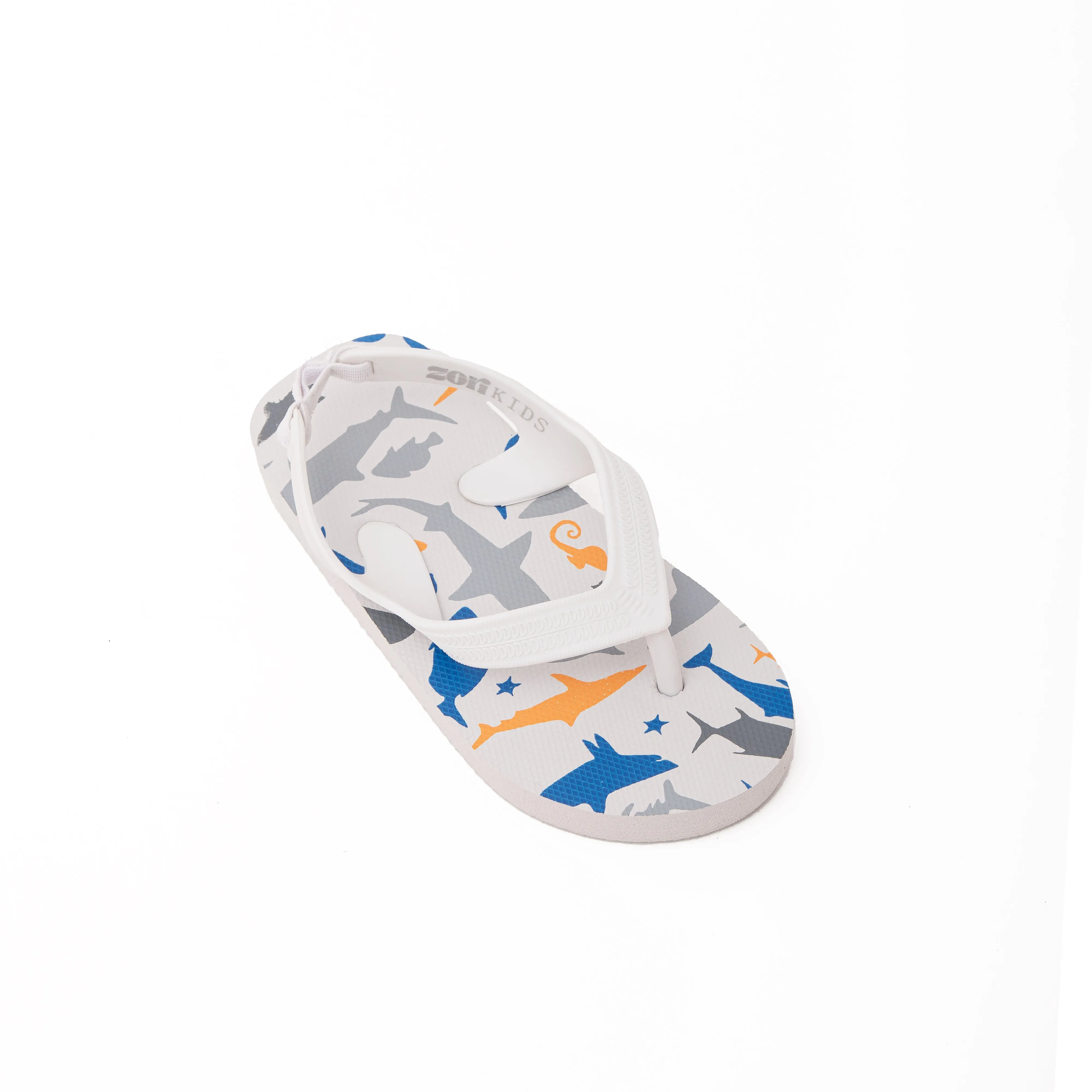 Zori Kids Flip Flops in White Shark