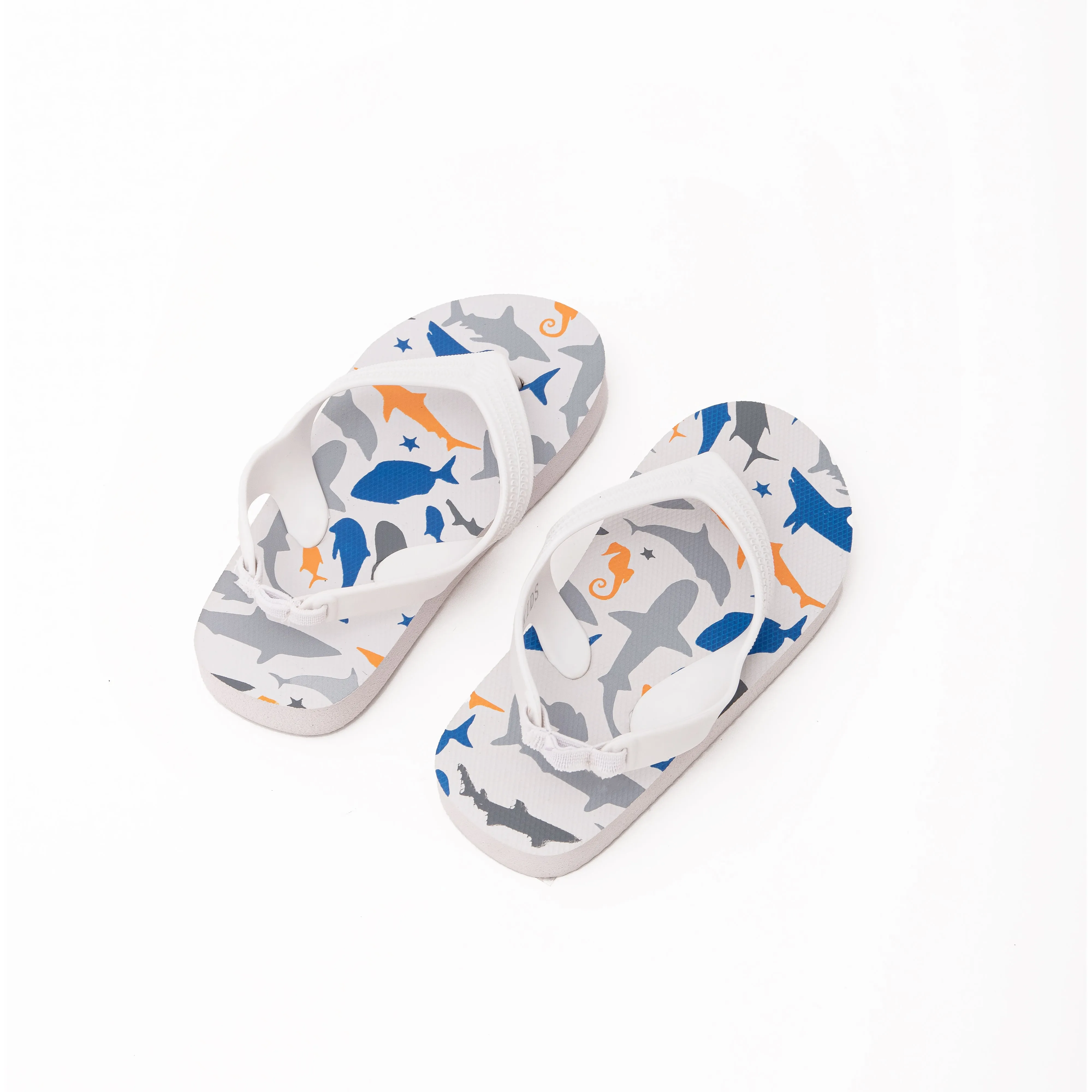 Zori Kids Flip Flops in White Shark
