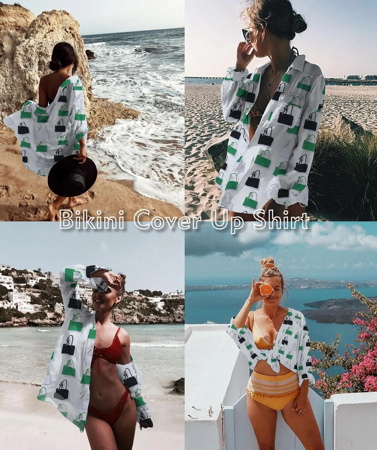 Zoye Chen Women’s Bikini Swimsuit Cover Up Button Down V Neck Shirts Long Sleeve Blouse Beachwear Bathing Suit