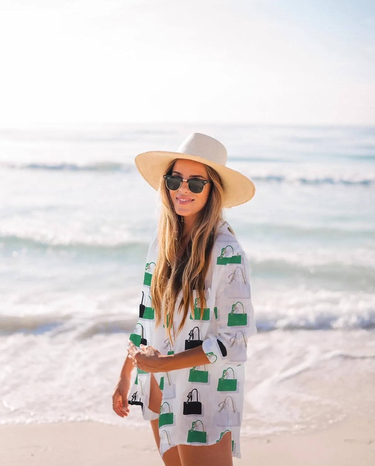 Zoye Chen Women’s Bikini Swimsuit Cover Up Button Down V Neck Shirts Long Sleeve Blouse Beachwear Bathing Suit