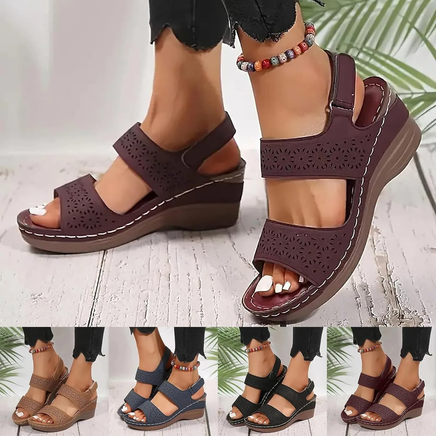 ZSpzx Women'S Orthopedic Sandals Dressy Summer With Arch Support Open Toe Slip On Block Womens Chunky Mid Heels Ankle Strap Sandal Hollow Out Slippers Casual Comfortable Adjustable Walking Shoes