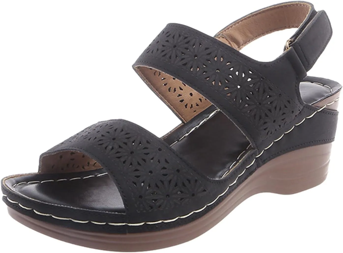 ZSpzx Women'S Orthopedic Sandals Dressy Summer With Arch Support Open Toe Slip On Block Womens Chunky Mid Heels Ankle Strap Sandal Hollow Out Slippers Casual Comfortable Adjustable Walking Shoes