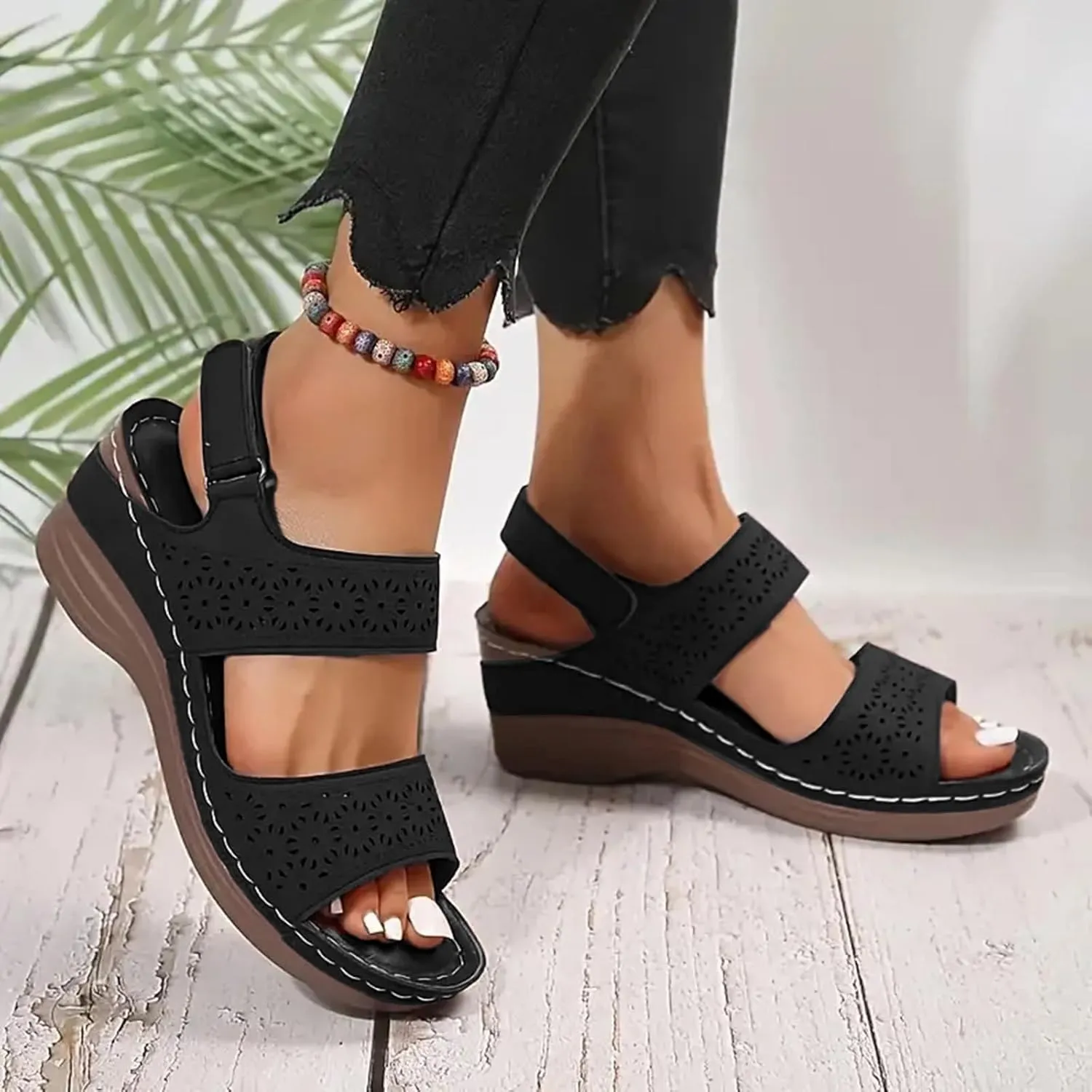 ZSpzx Women'S Orthopedic Sandals Dressy Summer With Arch Support Open Toe Slip On Block Womens Chunky Mid Heels Ankle Strap Sandal Hollow Out Slippers Casual Comfortable Adjustable Walking Shoes