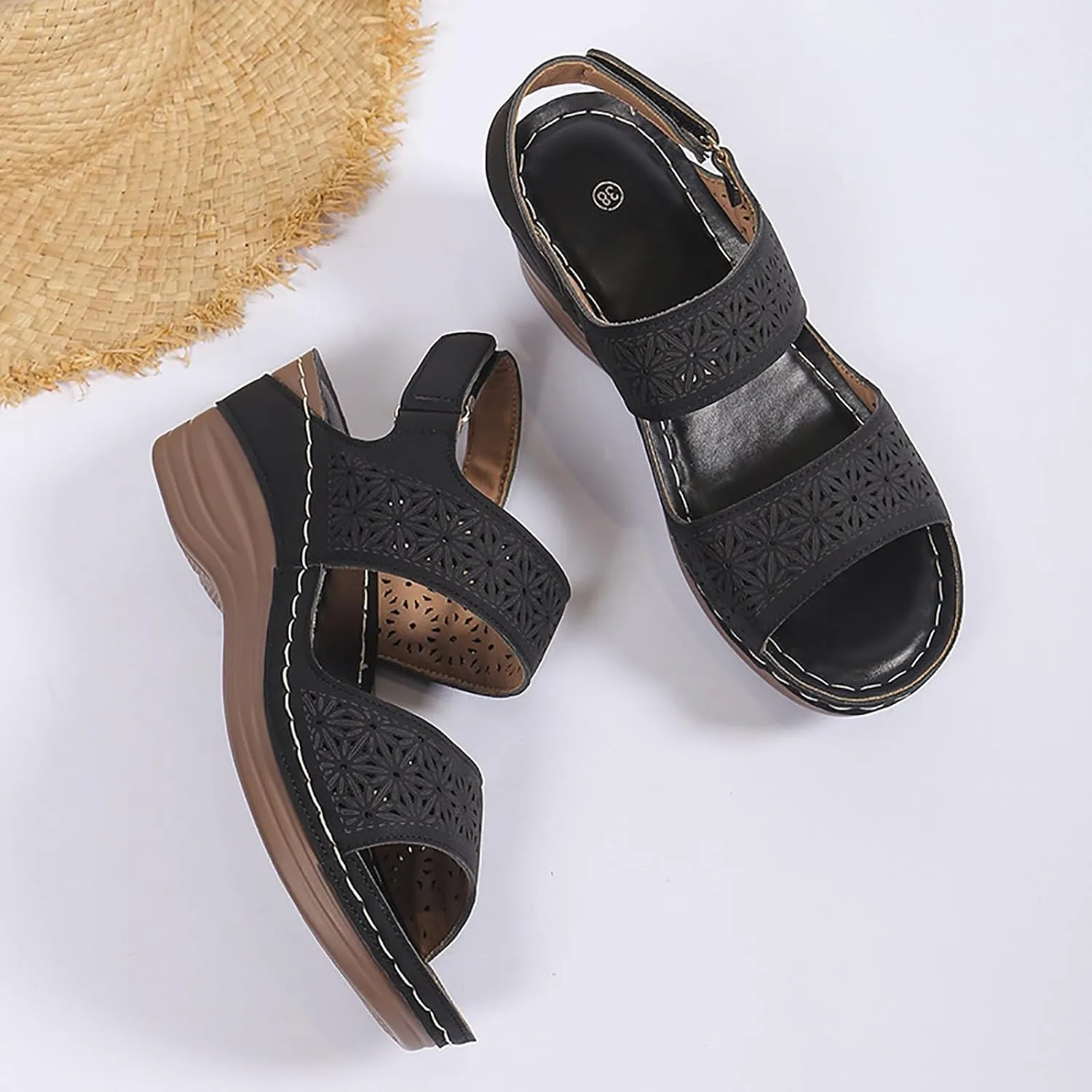 ZSpzx Women'S Orthopedic Sandals Dressy Summer With Arch Support Open Toe Slip On Block Womens Chunky Mid Heels Ankle Strap Sandal Hollow Out Slippers Casual Comfortable Adjustable Walking Shoes