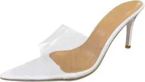 ZSpzx Women's Stiletto Heels Sandals Slip On Pointed Toe Clear Strappy Orthopedic Sandal Ladies Mid High Heel Cushion Footbed Sexy Dressy Shoes Fashion Shoe for Evening Cocktail Wedding Bridal