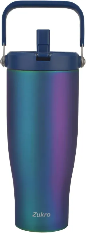 Zukro 40 OZ Tumbler With Flip Straw, Triple-Wall Easy-carry Insulated Water Bottles With Top Handle Fit in Cupholder, Leakproof Stainless Steel Water Jug For Gym, Outdoors, Cold Drinks, Aurora