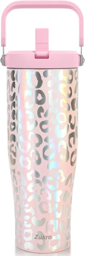 Zukro 50 OZ Tumbler With Flip Straw |Triple-Wall Vacuum Insulated Water Jug With Top Handle For Gym Sports Outdoors |Large Leak Proof Stainless Steel Water Bottle, Fit in Cupholder |Cold 34 Hours