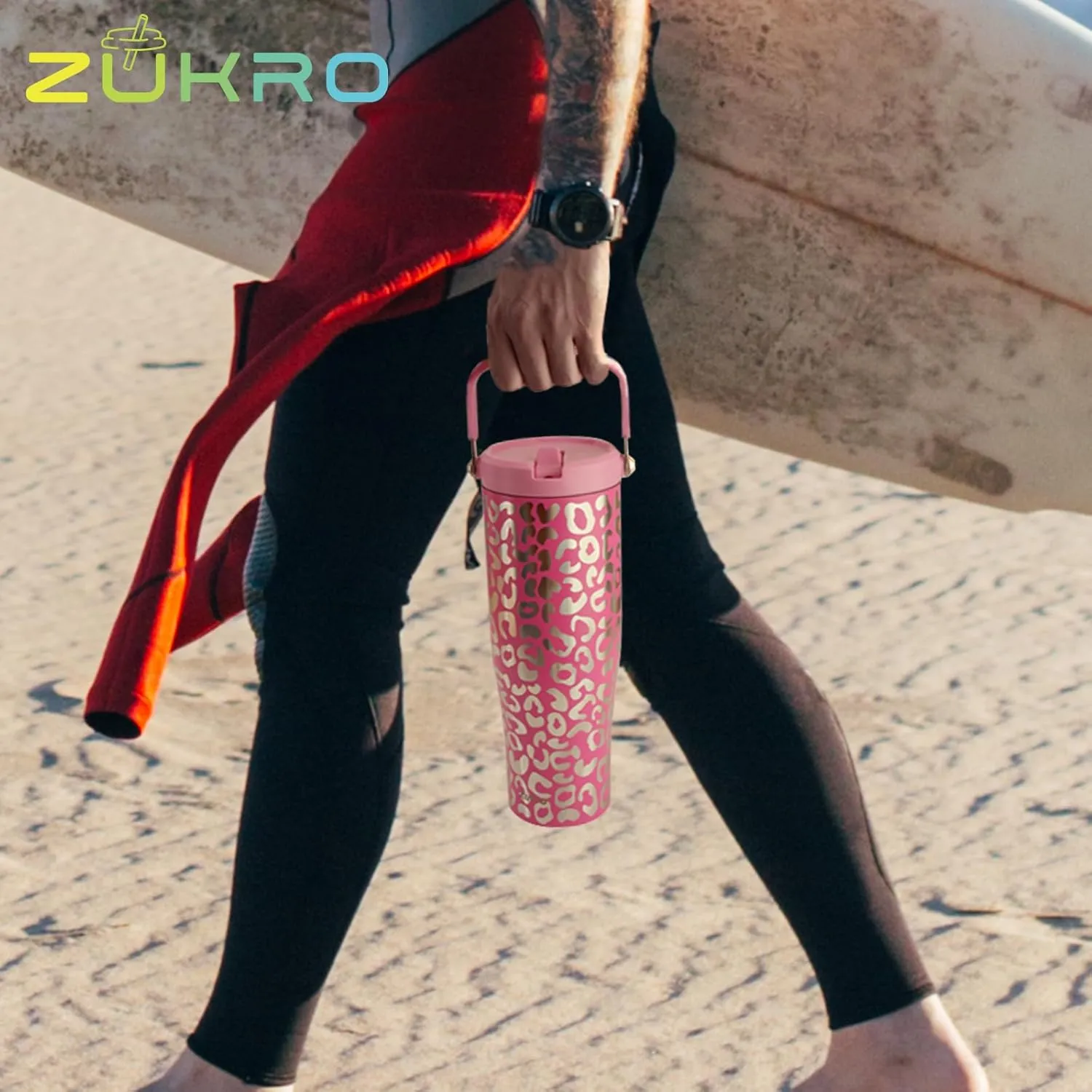 Zukro 50 OZ Tumbler With Flip Straw |Triple-Wall Vacuum Insulated Water Jug With Top Handle For Gym Sports Outdoors |Large Leak Proof Stainless Steel Water Bottle, Fit in Cupholder |Cold 34 Hours