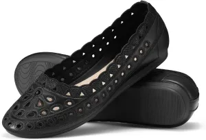 ZURIN Women's Floral Ballet Flats Round Toe Flat Comfortable Dressy Black Beige Flat Dress Shoes Suede Microfiber Slip on Mesh Flats