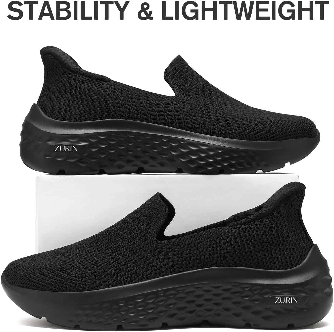 ZURIN Womens Slip On Walking Shoes with Arch Support,Lightweight No Lace Sneakers,Non Slip Breathable Tennis Shoes