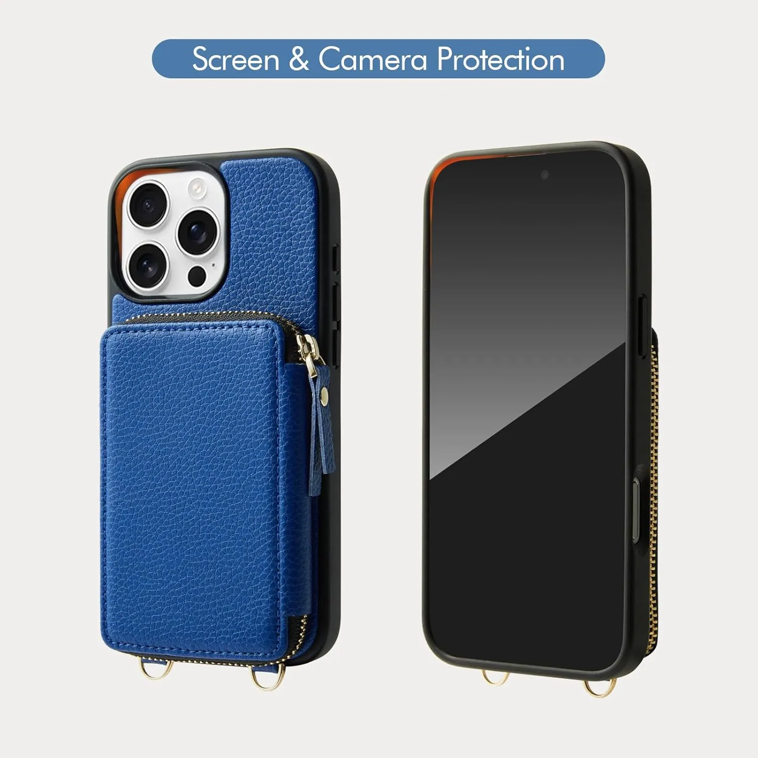 ZVE for iPhone 16 Pro Case Wallet, Card Holder Leather Phone Protective Handbag Flip Cover with Crossbody Strap for iPhone 16 Pro 6.3" Navy Blue
