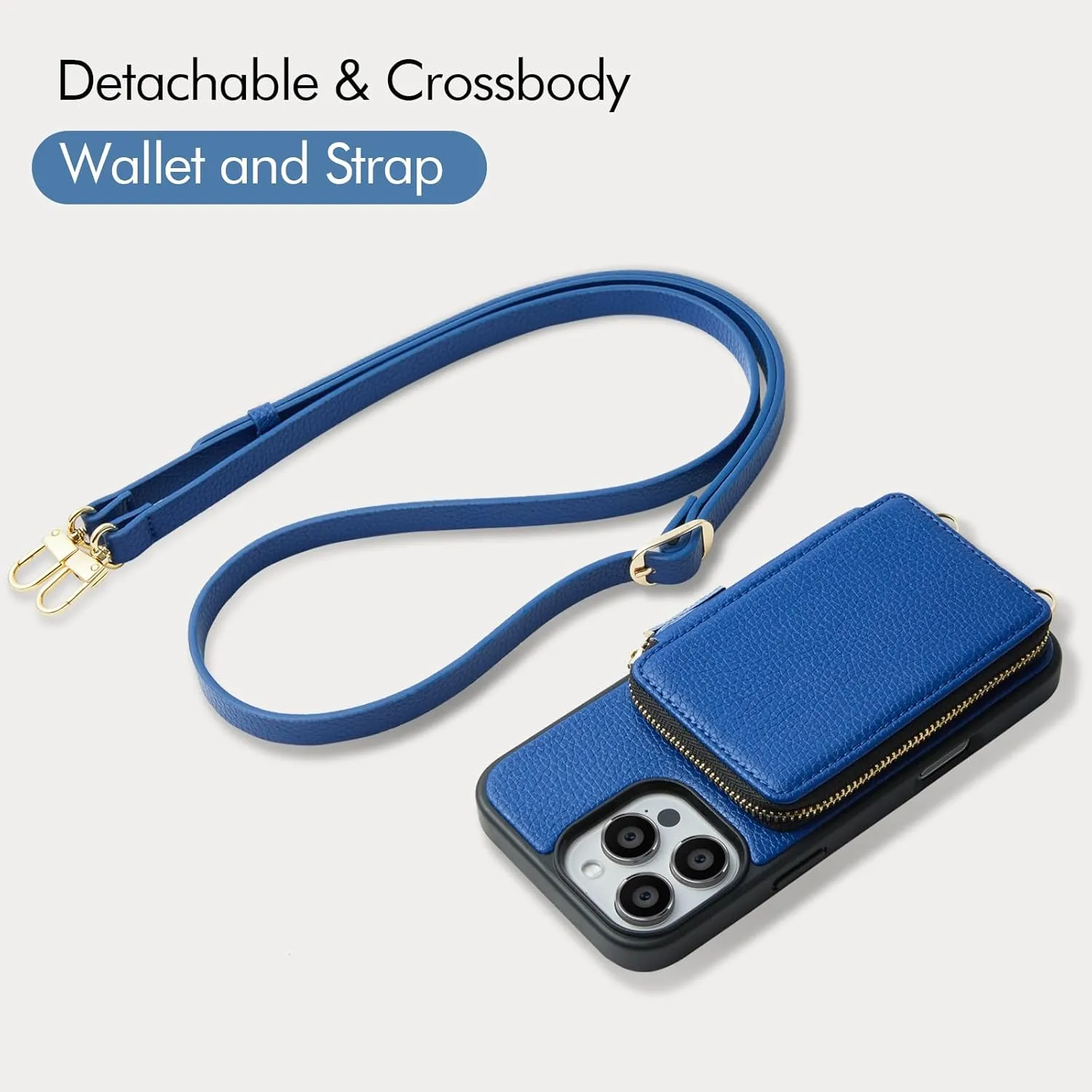 ZVE for iPhone 16 Pro Case Wallet, Card Holder Leather Phone Protective Handbag Flip Cover with Crossbody Strap for iPhone 16 Pro 6.3" Navy Blue